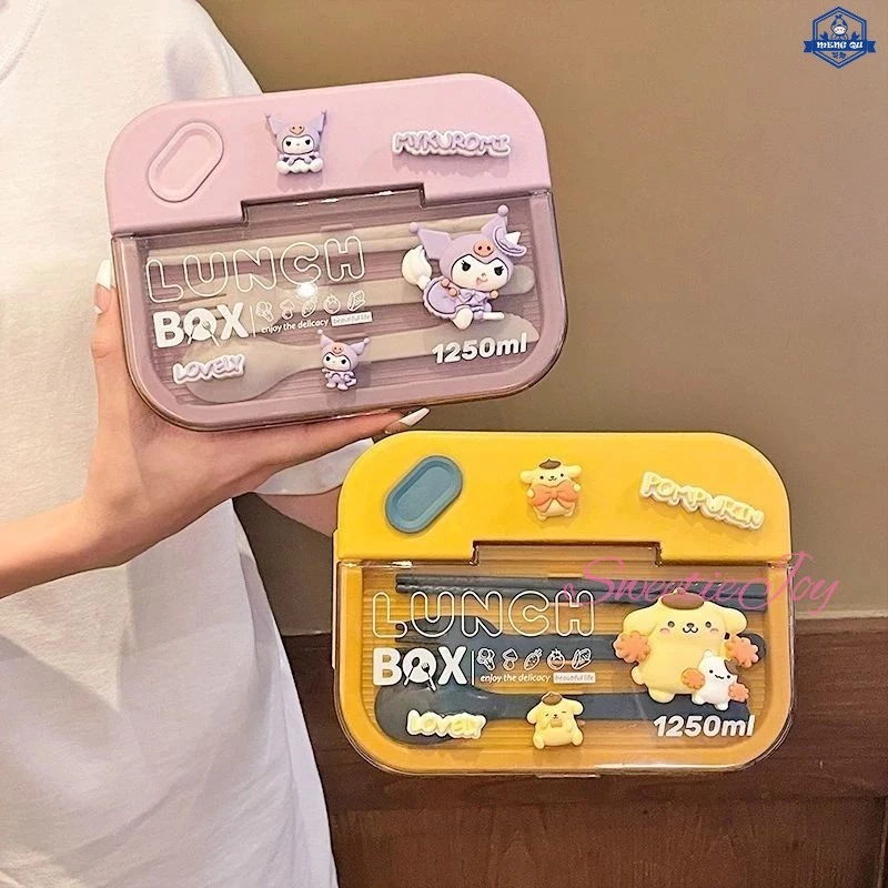 Hộp cơm bento Nhật Bản Sanrio Hộp cơm Kuromi có thể được làm nóng bằng lò vi sóng để làm việc và giảm mỡ Bộ đồ ăn chia kín hộp cơm trưa học sinh di động