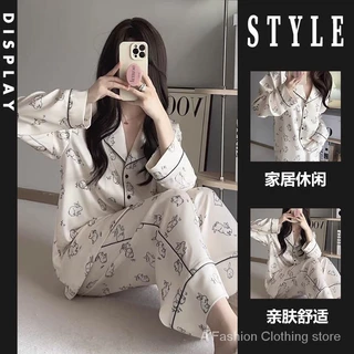 Bộ đồ ngủ thỏ dễ thương dành cho nữ mùa xuân thu, tay dài bằng lụa băng, ký túc xá Instagram dành cho sinh viên phong cách mỏng có thể mặc đồ nội thất gia đình bằng lụa bên ngoài