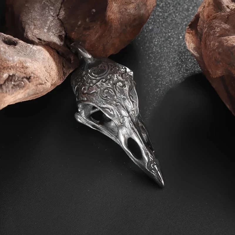 Dây chuyền mặt pendant đầu lâu quạ Viking cổ điển mới - Thiết kế động vật punk lấy cảm hứng từ thần thoại Bắc Âu, trang sức nam tính táo bạo cho dịp kỷ niệm.