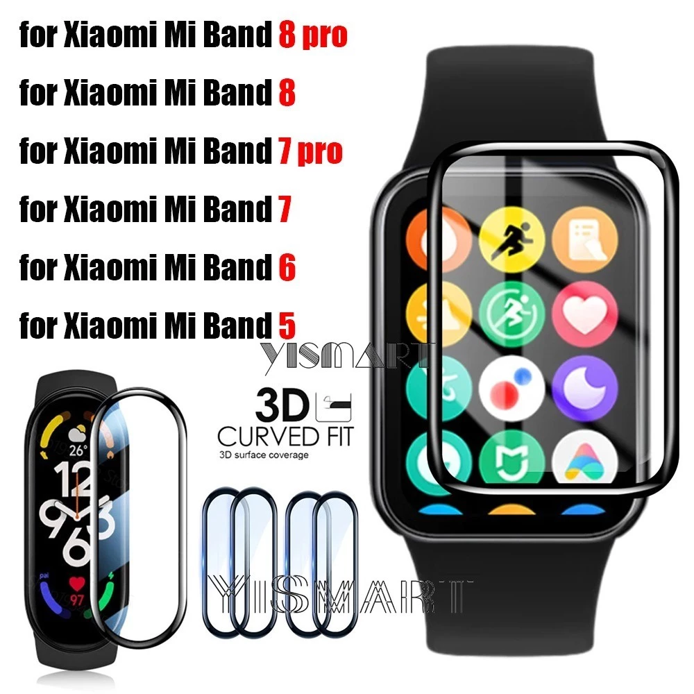 Miếng Dán Viền Cong Bảo Vệ Màn Hình Chống Trầy Xước Cho xiaomi mi band 8 pro 7 6 5 8pro 8 7 6 5 Kính