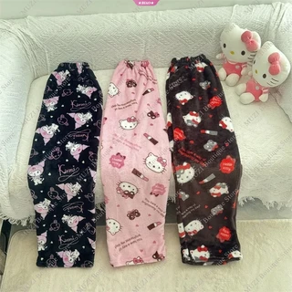 Quần Ngủ Nhung San Hô Co Giãn Mềm Mại Thoải Mái In Hình sanrio hello kitty Cho Nữ