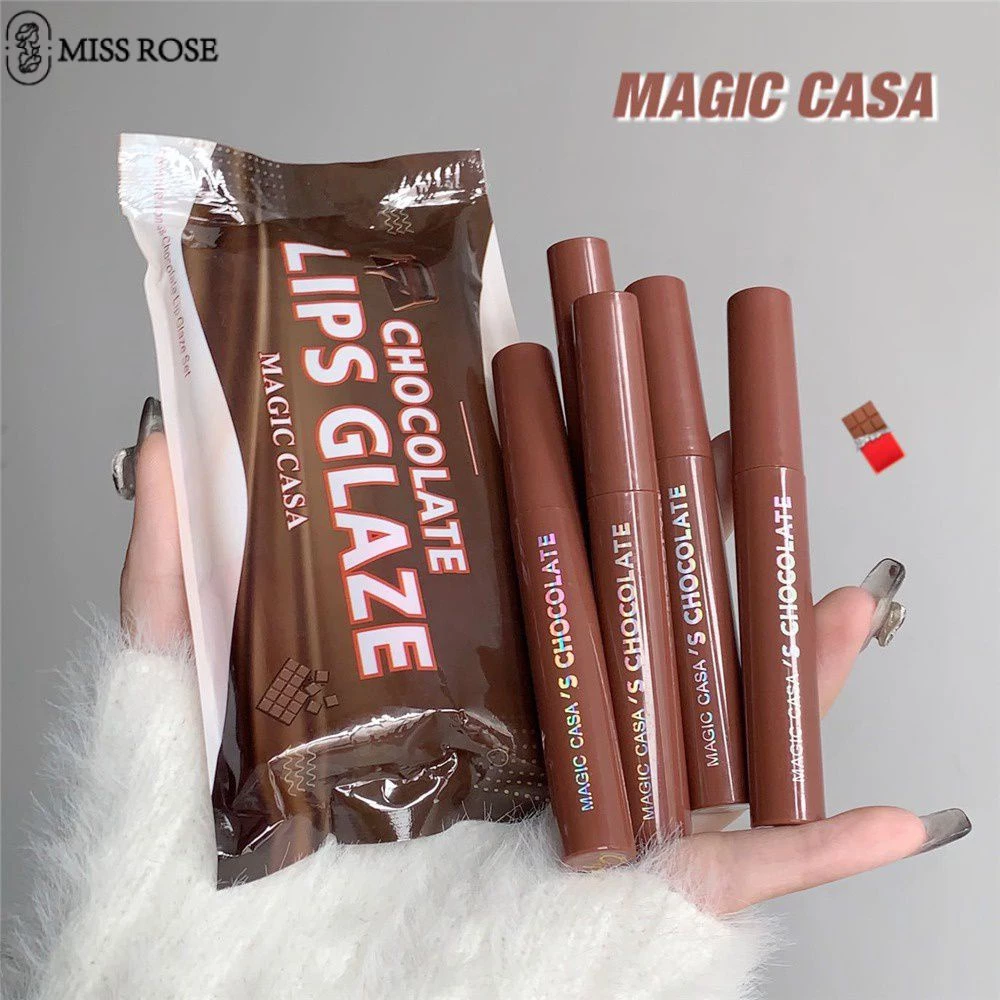 Miss Rose Magic Casa Chocolate 5 Cái/bộ Lip Glaze Set Matte Không Phai Son Môi Sinh Viên