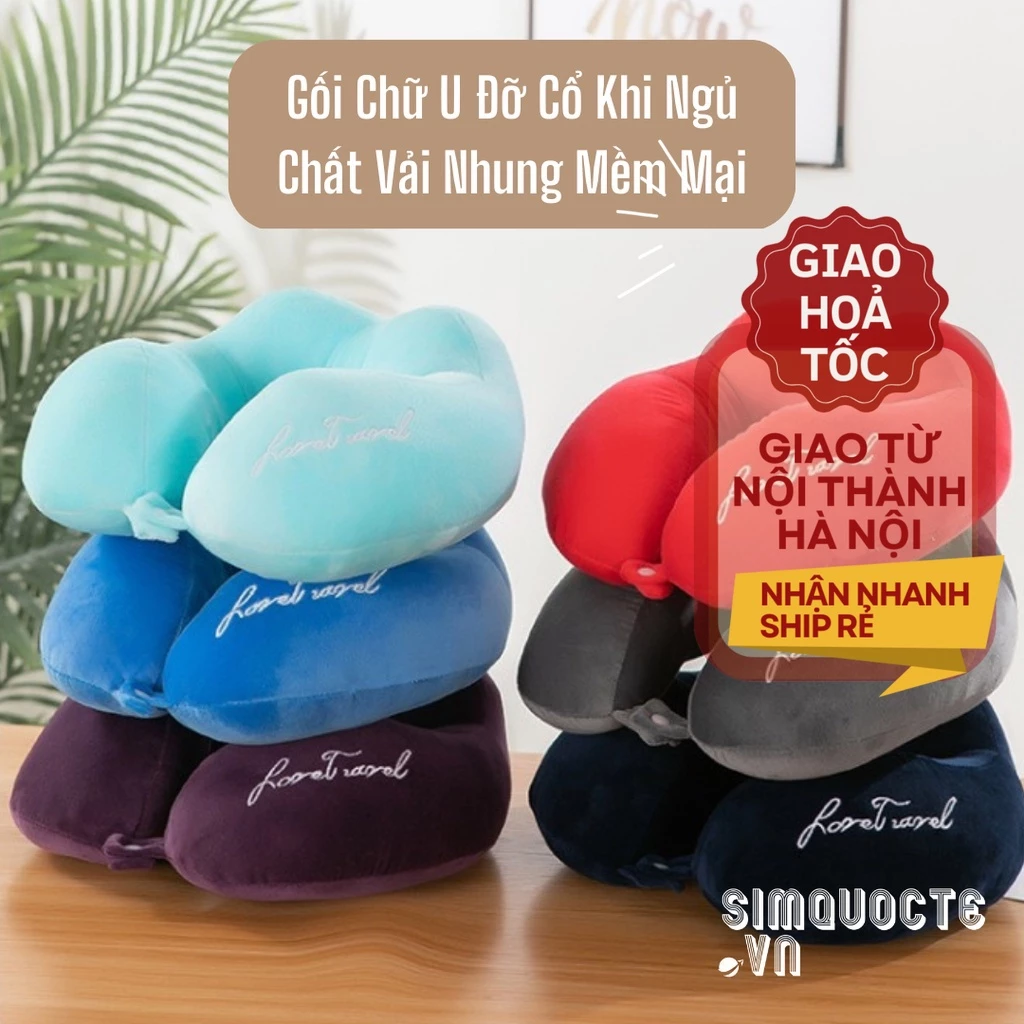 Gối đỡ cổ chữ U vải nhung mềm mịn thiết kế tối giản lót bông chống đau mỏi cổ vai gáy dùng cho văn phòng, du lịch GC06