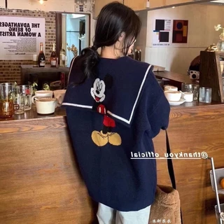 Áo Khoác Cardigan Dệt Kim Cổ Thủy Thủ In Hình Mickey Phong Cách Mới 2023