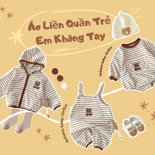 Áo Liền Quần Trẻ Em Không Tay, Sọc Gấu, Áo Liền Quần Cho Bé Trai Bé Gái, Áo Khoác Hoodie Cho Bé, Dây Kéo 3 Chiếc 0-3y