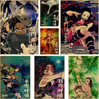 Áp Phích Treo Tường Trang Trí In Hình Nhân Vật anime demon slayer Phong Cách retro Nhật Bản