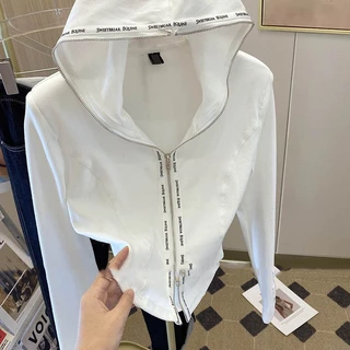 Áo Hoodie Dài Tay Ôm Dáng Phối Khóa Kéo Đôi Thời Trang Cho Nữ