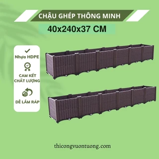 Chậu lắp ghép thông minh màu nâu QUANG ANH 40x240x37 cm , chậu nhựa trồng rau , cây ăn trái tiện lợi