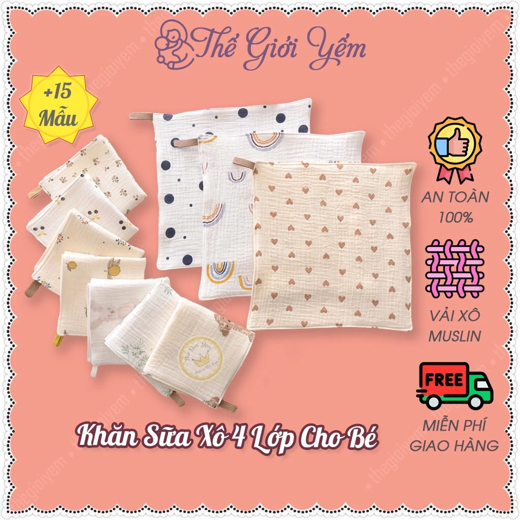 [FREESHIP❤️] Khăn sữa cho bé khăn mặt xô 4 lớp muslin siêu mềm mịn vệ sinh lau mặt tắm rửa cho bé THẾ GIỚI YẾM