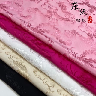 Audrey Vải Lụa Satin Jacquard May Váy Áo Choàng Truyền Thống Việt Nam Màu Hồng Mơ Đỏ Hình Phượng Hoàng Bay Nhảy Múa