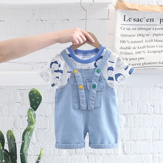 Set Áo Thun Tay Ngắn Quần Yếm Denim Cho Bé Trai 1 2 3 4 5 Tuổi MINTSCLOSET Quảng Châu - YE5152