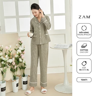 BỘ NGỦ SHE BY ZAM - TDKT1 - BỘ DÀI TAY KẺ THÔ COTTON PHỐI REN