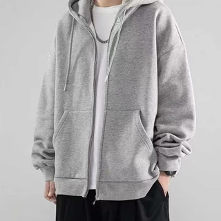 Áo Khoác Nam Hoodie Khóa Kéo Dáng Rộng Thời Trang Trẻ Trung Thêm Nhung Giản Dị Áo Cardigan Xu Hướng Lỏng Lẻo Màu Tinh Khiết Mùa Thu Và Mùa Đông