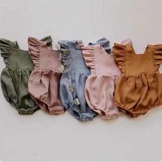 Bộ Áo Liền Quần Bằng cotton Màu Trơn Dành Cho Bé Gái 0-24 Tháng Tuổi