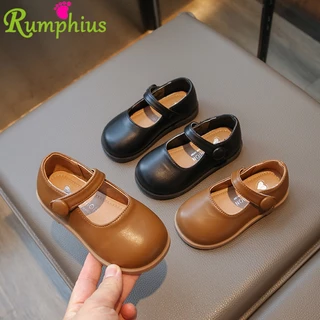 Rumphius Giày Da Mũi Tròn Màu Trơn Đế Mềm size 23-34 Phong Cách vintage Cho Bé Gái