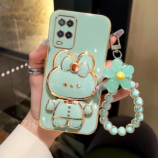 ốp lưng OPPO A54 4G Ốp Điện Thoại Silicone TPU mạ điện 3D thỏ đứng với vòng đeo tay dây buộc Trường hợp điện thoại chống sốc OPPO A54 4G