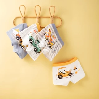 Set 4 Quần Lót Boxer Cotton Họa Tiết Hoạt Hình Dễ Thương Cho Bé Trai