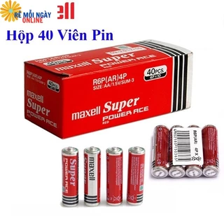 Nguyên hộp 40 viên pin tiểu Maxell AA Siêu bền- Nhập khẩu Indonesia- Cho remote tivi, máy lạnh, đồ chơi trẻ em