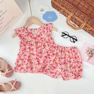 [7-9kg] Bộ Quần Áo Bé Gái, Đồ Bộ Mặc Nhà Bé Gái Vải Tôn (Tole-Lanh) mẫu cánh tiên Babydoll Mềm-Mịn-Mát MeGauu - BTG34