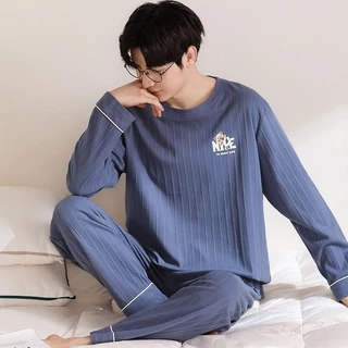 [Jtz] Bộ đồ ngủ nam chất liệu Cotton chải kỹ, quần dài tay phong cách mùa xuân thu, có sẵn nhiều màu