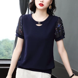 Áo chiffon Tay Ngắn Cổ Tròn In Họa Tiết Thời Trang Mùa Hè Hàng Mới Dành Cho Bạn Nữ size m-4xl