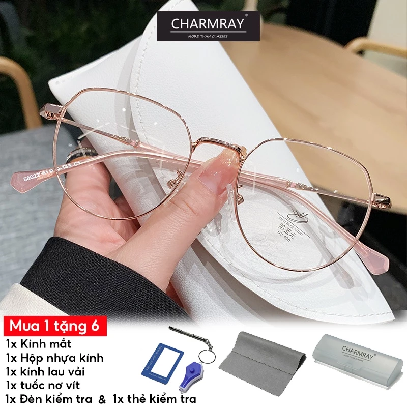 Charmray Kính Gọng Kim Loại Tròn Chống Bức Xạ Ánh Sáng Xanh Cho Nữ