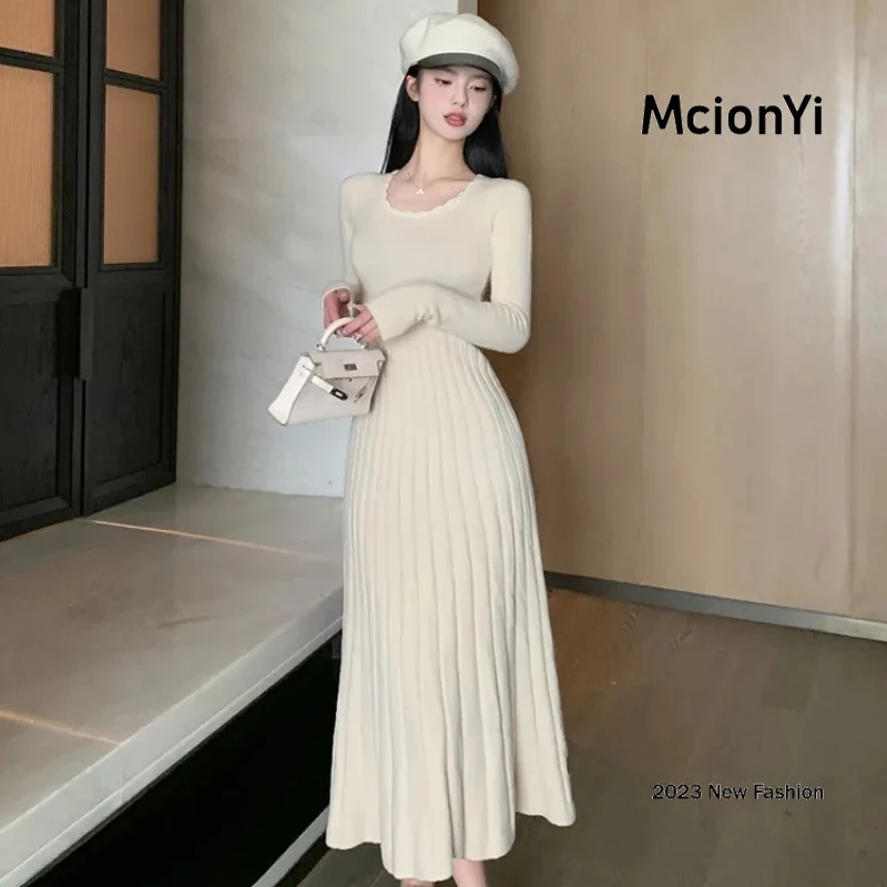 Mcionyi Đầm Dệt Kim Tay Dài Cổ Tròn Kiểu Hàn Quốc Thời Trang 2024 Cho Nữ
