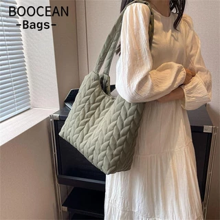 BOOCEAN Thời Trang Túi Xách Mua Sắm Có Đệm Cotton Màu Trơn Thêu Họa Tiết Kích Thước Lớn Hợp Thời Trang Dành Cho Bạn Nữ