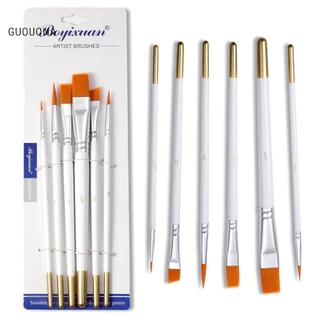 Guouqna Set 6 Cọ Vẽ Tranh Sơn Dầu Acrylic Thân Trắng Ngọc Trai Vàng Đồng GUOUqna