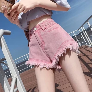 Tua Rua Nữ Quần Short Denim Phong Cách Hàn Quốc Mới Cao Nhìn Giảm Béo Hot Girl Gợi Cảm Chữ A Quần ngắn ống rộng