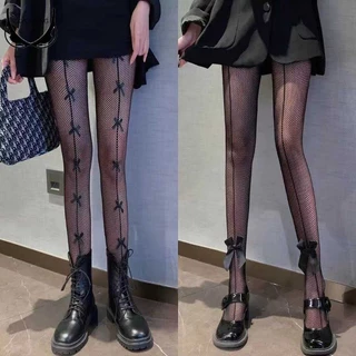 Mới Gợi Cảm Fishnet Vớ Nữ Nơ Quần Hoa Da Báo Mặt Trăng Đen Trắng Quần Legging Dài Tất