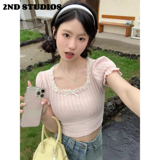 2ND STUDIOS áo phông áo thun nữ croptop baby tee Korean xu hướng Cute Cổ điển WTX244023S 15Z240410