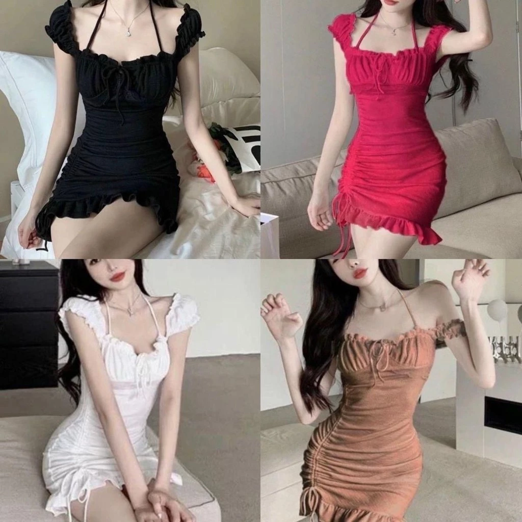 ĐẦM body cột dây trễ vai rút dây tôn dáng dự tiệc sexy