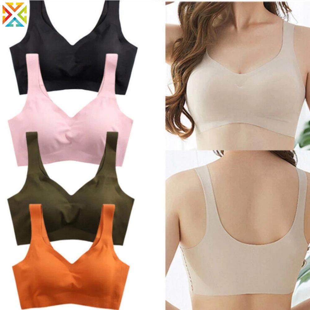 Áo ngực đẩy liền mạch Ice Silk không dây thể thao Kích thước lớn Áo ngực lưng đẹp cho nữ