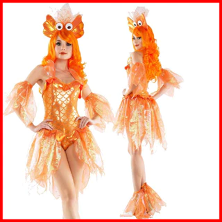 Halloween Hóa Trang Nữ Trưởng Thành Cá Vàng Nhỏ Động Vật Cosplay Trang Phục Nàng Tiên Cá Đầm Trang Phục