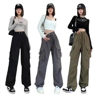 Quần Kaki Ống Rộng Túi Hộp rút dây Thời Trang Hàn Quốc, Cá Tính- Mã 2, 5 màu, 4 size Nữ Pants Ong Women