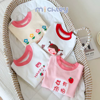 Momchoose Áo thun dài tay trẻ em mới áo sơ mi đáy cotton nguyên chất dành cho bé trai và bé gái, áo cotton hoạt hình đa năng cho trẻ em