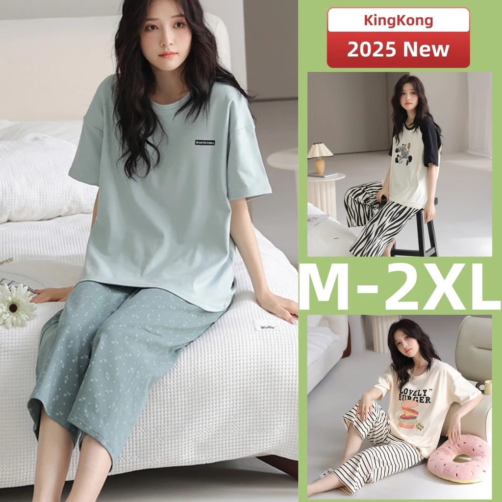 Miếng Lót Ngực Bộ Đồ Ngủ Nữ Cotton Bộ Đồ Ngủ Tay Ngắn 3 / 4 Chiều Dài Mùa Hè Nữ Đệm Đồ Ngủ Người Phụ Nữ Homewear Mỏng