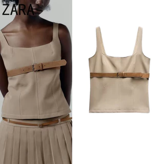 Zara Phong Cách Mới Camisole Wanted Line Trang Trí Với Thắt Lưng 3067006