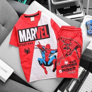 [24kg-50kg] Đồ Bộ Bé Trai Size Đại Marvel đỏ trắng