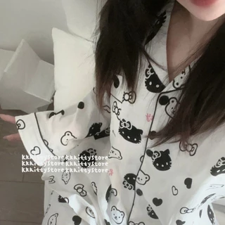 Ins Phong Cách Hoạt Hình Nhật Bản Dễ Thương hellokitty Bộ Đồ Ngủ Mèo Nữ Xuân Thu Phong Cách Mới Quần Dài Tay Rời Homewear Phù Hợp Với