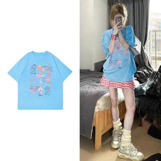 Hiixiivi [Thương hiệu mới 100% Cotton] Áo thun ngắn tay độc đáo Unisex dành cho nữ Tee Baggy Nam Nữ Baggy Cổ tròn in hình dáng rộng