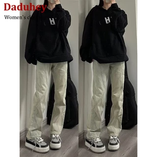 DaDuHey💕 New American Ins High Street Retro Jeans Niche High Waist Straight Pants plus Size Trousers