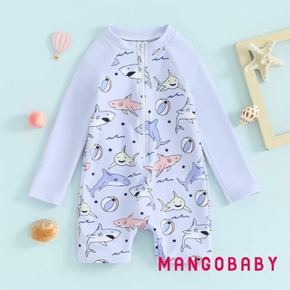 Mg-toddler Bé Trai Rash Guard Đồ Bơi Rompers Dây Kéo Dài Tay In Hình Cá Mập Cho Bé Bộ Đồ Bơi