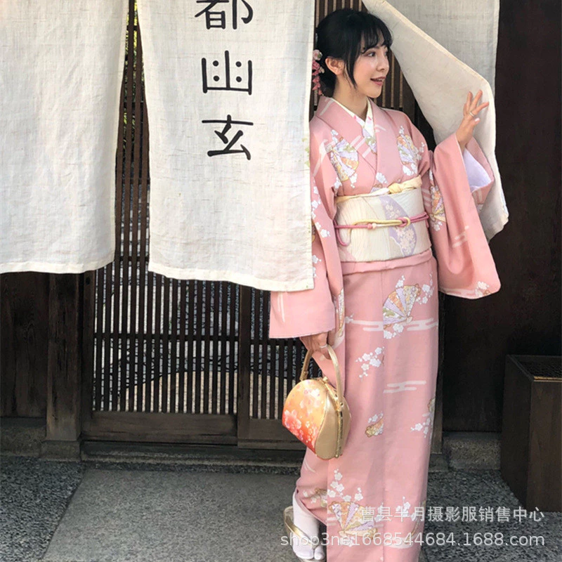 Cô Gái Kimono Phong Cách Nhật Bản Váy Hồng Văn Học Retro Nhật Bản Chính Thức Bộ 4 Món Kimono