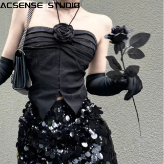 ACSENSE STUDIO áo croptop Áo 2 dây áo ba lỗ Thời trang hàn quốc cổ điển độc đáo Thoải mái Thông thường WCS2440BVL 15Z240410