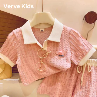 Verve Kids quần áo trẻ em đồ bộ bé gái  quần short hình chữ A  Bộ đồ màu hồng  2024 NEW STYLE KWT2420EXX 9Z240229