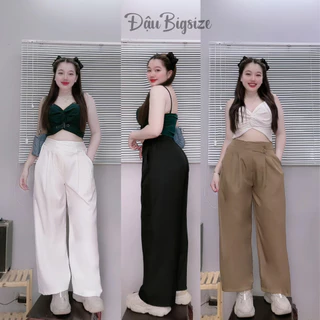 Quần Dài Lưng Cao Ống Suông Nữ Bigsize Cách Điệu Dáng Xếp Ly Vải Cotton Mềm Mát Q30