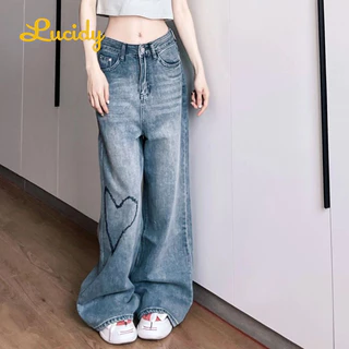 Lucidy quần ống rộng quần nữ jean Minimalist xu hướng Thời trang Phong cách WLK24308L5 11Z240312
