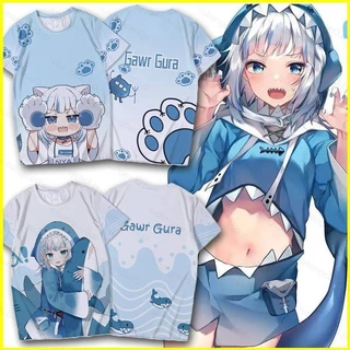 Ins Hololive Vtuber Gawr Gura Áo Thun Anime Tay Ngắn Hàng Đầu Rời Thời Trang Áo Thun Plus Kích Thước Thời Trang